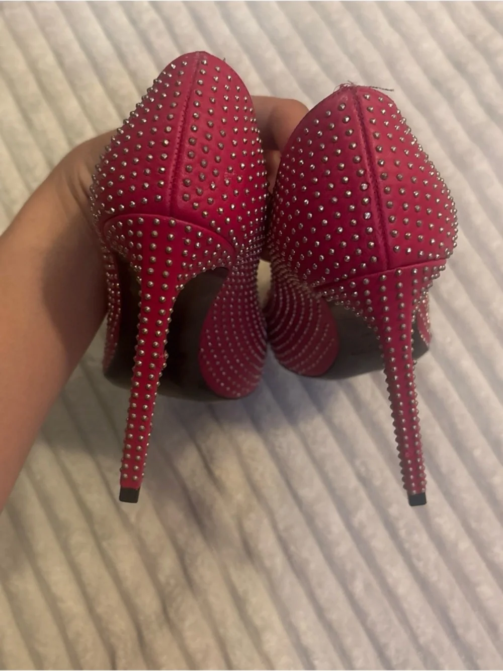 Saint Laurent Studded Hot Pink Studded Pumps - Picture 4 of 7